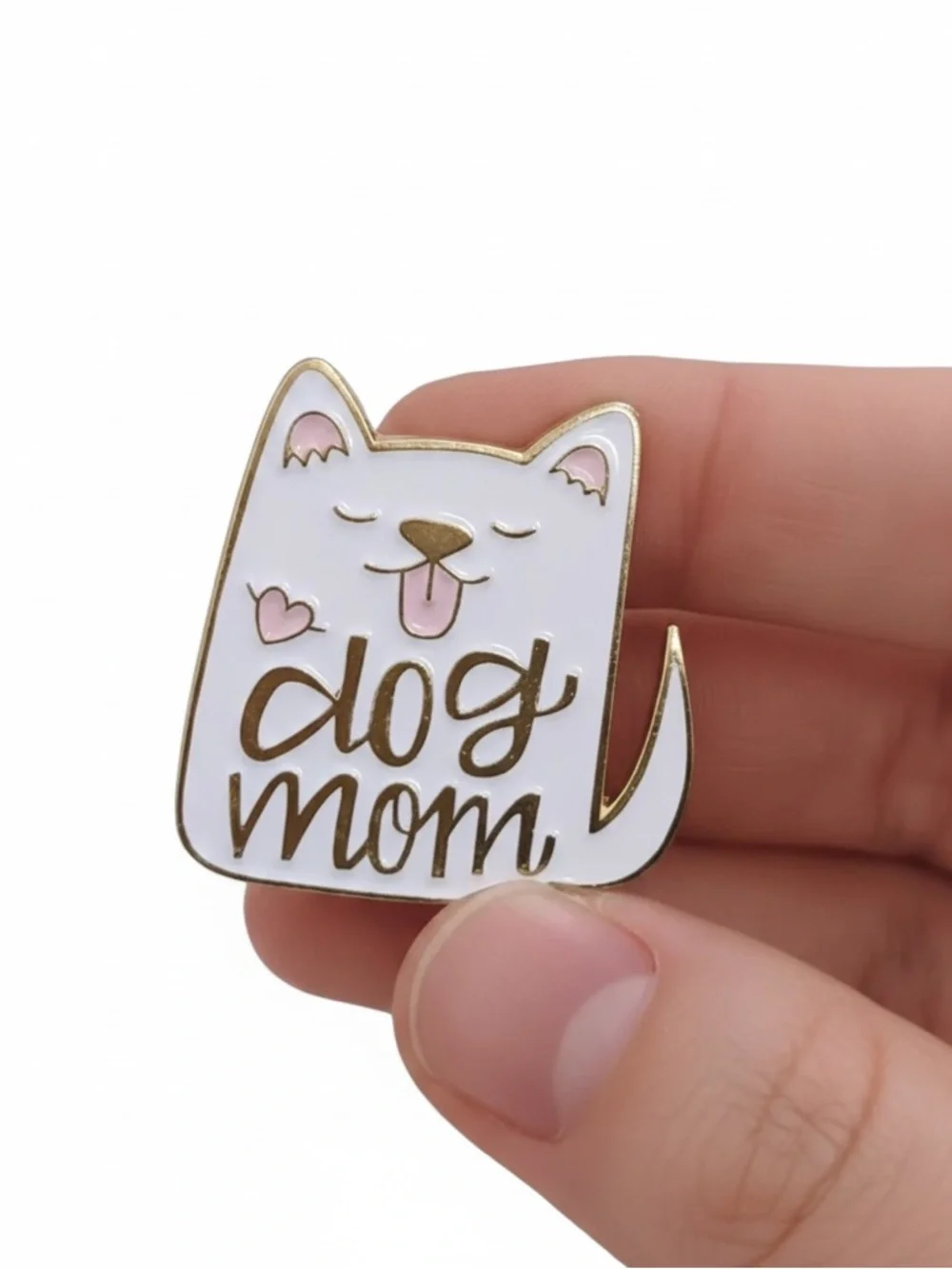 Dog Mom Enamel Pin White Gold Cute Puppy Pet Lover Gift NWT